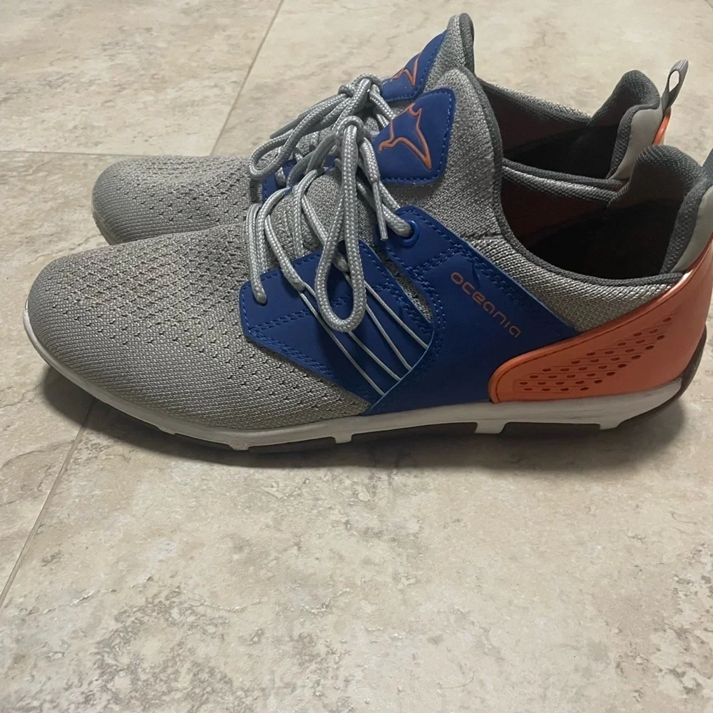 Oceania Fastnet Boat Shoe, Light Grey/Orange/Blue. Size 9